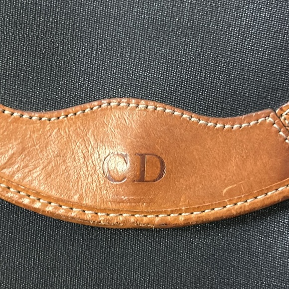 Christian Dior Vintage black shiny canvas and tan leather shoulder bag - Picture 4 of 17